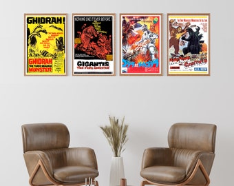 Godzilla Movie Poster Canvas Art Print: Kaiju Home Theater Decor