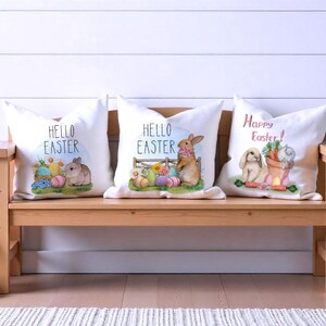 Easter Farmhouse Pillow - Happy Easter - Easter Baskets - Easter Bunnies - Painted Easter Eggs - Easter Decor - Spring Decor - Throw Pillow