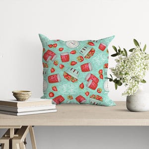 Strawberry Preserves Farmhouse Pillow Cover: Summer Kitchen Decor