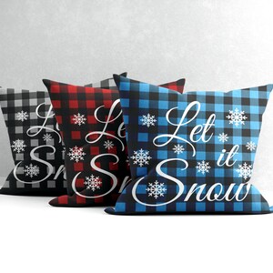 Buffalo Check Christmas Pillow Cover – "Let It Snow" Winter Decor
