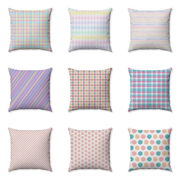 Easter Patterned Pillows - Plaid - Argyle - Polka Dots - Multistriped - Checkered - Throw Pillow Cover - Spring Decor - Easter Home Decor