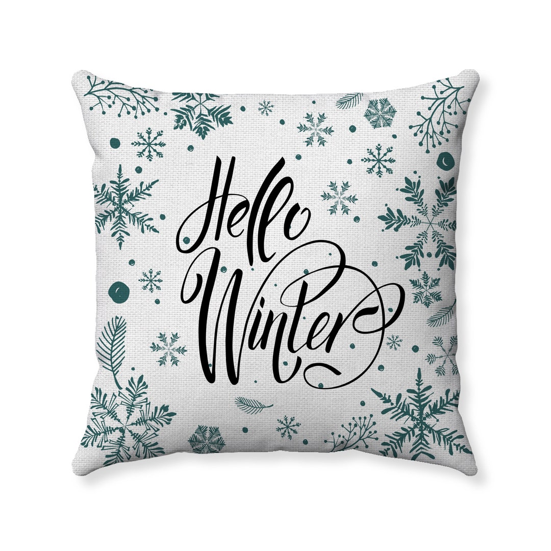 Hello Winter Pillow Wintertypography Farmhouse Seasonal Etsy