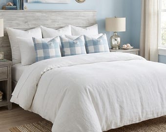 Weathered Blue Buffalo Check Pillow Cover: Farmhouse Plaid Cotton Twill