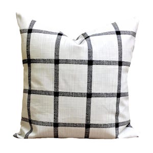 Window Pane Plaid - Premier Prints Aaron Ink - Slub Canvas Fabric - Ink - White - Farmhouse Pillow - Throw Pillow