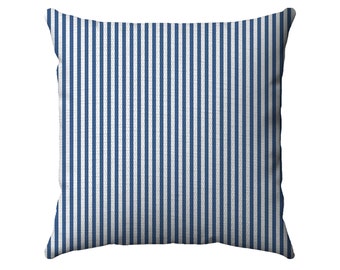 Dark Blue Ticking Stripe Pillow - Vintage Inspired Farmhouse Decor - Blue and White - Reversible - French Stripe - Throw Pillow