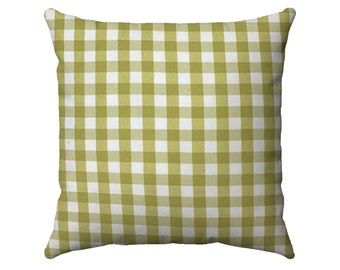 Gingham Plaid Pillow - Double-Sided - Plaid Print - Farmhouse Decor - Pear Green and White - Country Decor - Throw Pillow