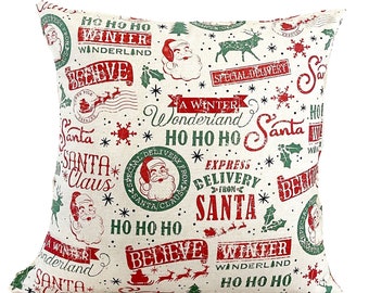 Farmhouse Christmas Pillow Cover – Distressed Typography Holiday Decor