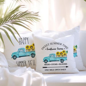 Sunflower Farmhouse Pillow Cover: Summer Truck Designs