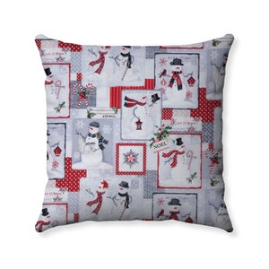 Christmas Snow Man  Pillow - Red and Gray Christmas Pillow - Xmas  Decorations - Holiday Home Decor - Christmas Patchwork - Throw Pillow