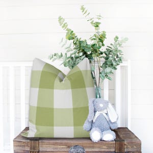 Gingham Plaid Pillow - Reversible - Pear Green and White - Plaid Print - Farmhouse Decor - Country Decor - Throw Pillow