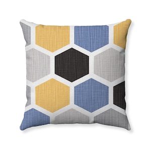 Hexagon Pillow Cover - Premier Prints Slub Canvas - Honey Comb - Brazilian Yellow - Blue - Gray - Geometric Pillow Cover