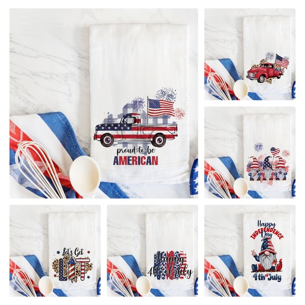Retro Patriotic Tea Towel - 100% Cotton Flour Sack Dish Towel - Fourth Of July Decor - Kitchen Towel - 27x27  - Red White and Blue Towels