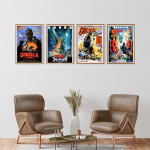 Godzilla CANVAS Movie Poster Art Print  -  1954 Godzilla  King of The Monsters  - Space Godzilla - Mothra - 1985 Godzilla - Home Theater