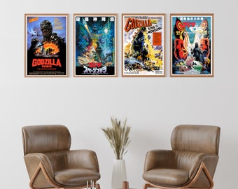 Godzilla CANVAS Movie Poster Art Print  -  1954 Godzilla  King of The Monsters  - Space Godzilla - Mothra - 1985 Godzilla - Home Theater