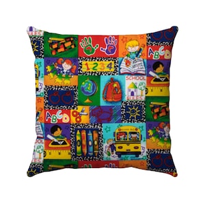 Kinder Kids Patch Pillow - School Supplies Home Decor - Homeschool Room Decor - Playroom Decor - Pillow Cover - Throw Pillow