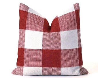 Red Buffalo Check Pillow Cover: Farmhouse Plaid Throw Pillow
