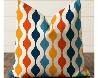 Retro Waves Pillow Cover: Mid-Century Modern Throw Pillow