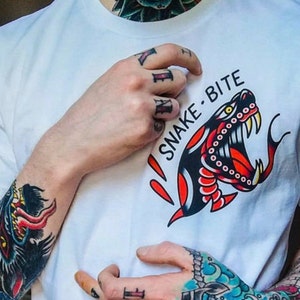 Tattoo Shirt | Snake Print | 100% Organic Cotton T-Shirt | Traditional Tattoo | Unisex