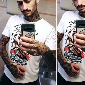 Last Port : TATTOO T SHIRT -100% Organic Cotton -Drystone Tattoo (T-Shirt - Tattoos T-Shirt Design, Tattoo Printed T-Shirt [Drystone]
