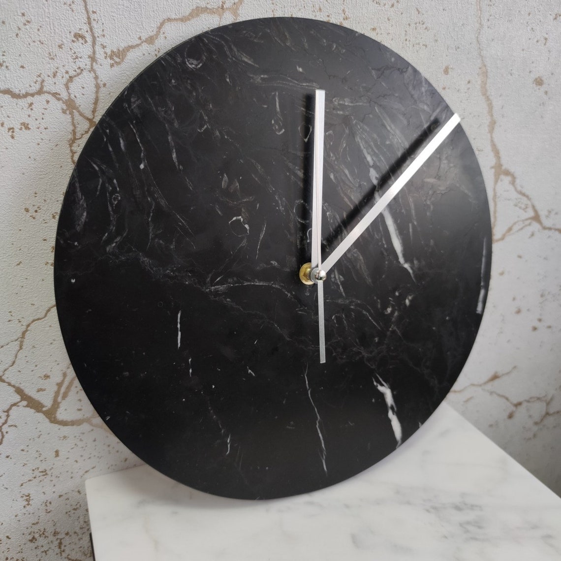 Marble stone clock hanging wall clock in black marble Nero Etsy