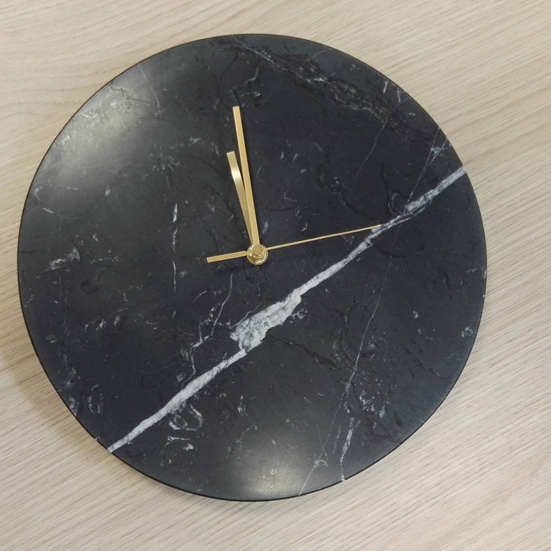 Marble Stone Clock Hanging Wall Clock Black Marble Etsy
