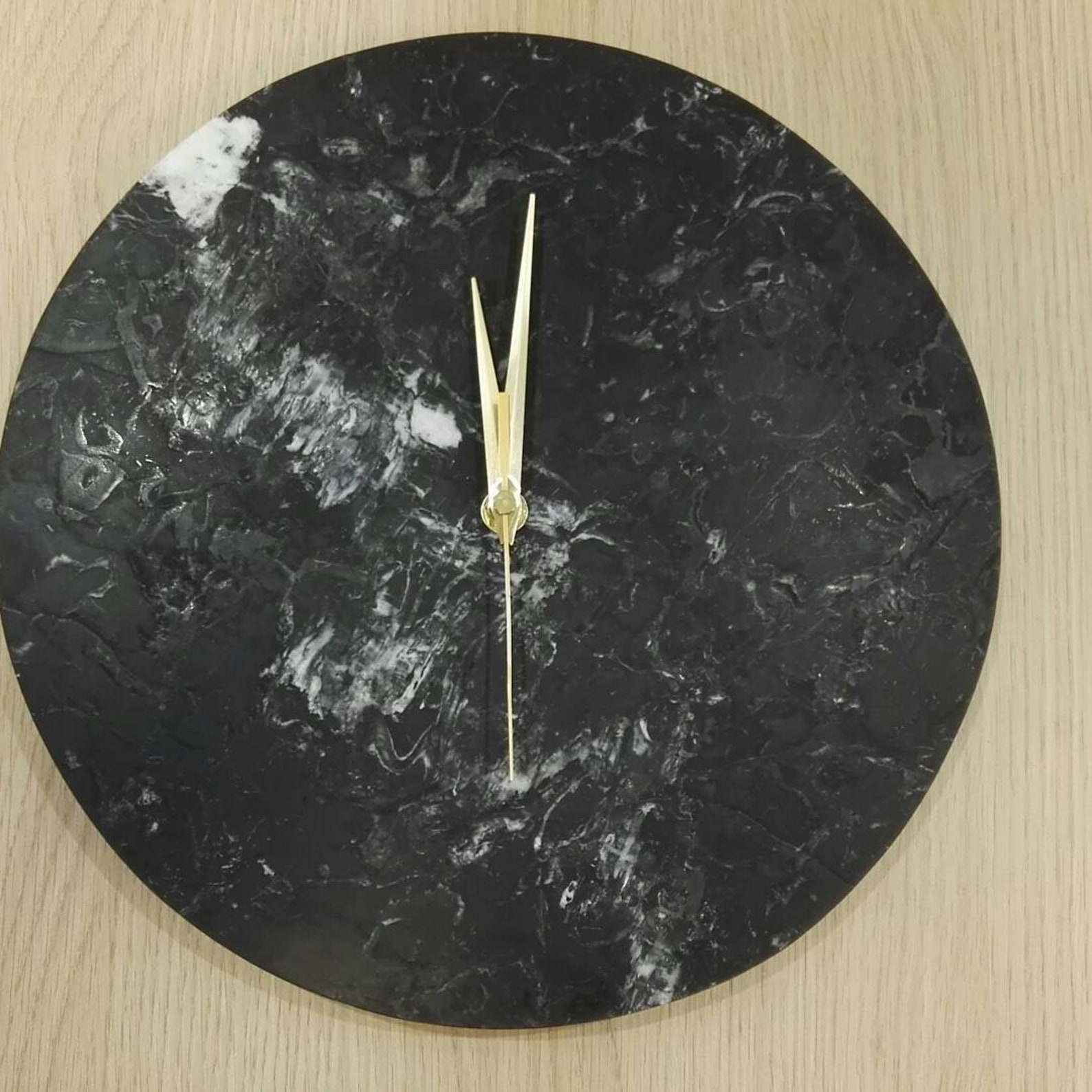 Marble Stone Clock Hanging Wall Clock Black Marble Etsy