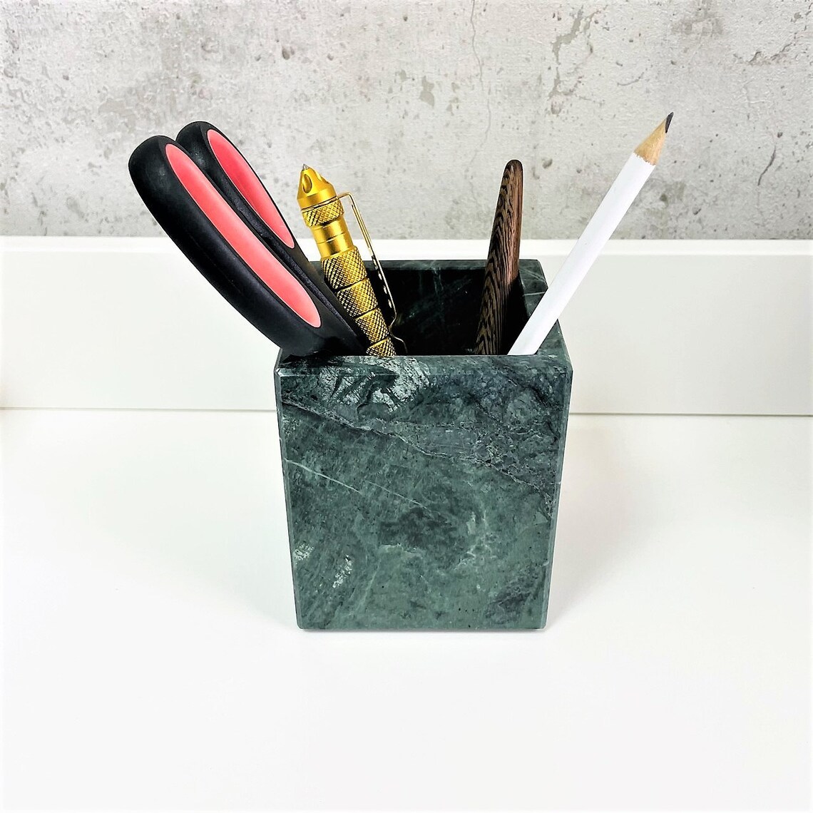 Green Marble Pen Holder Marble Pen Cup Office Toolbox Marble Etsy UK