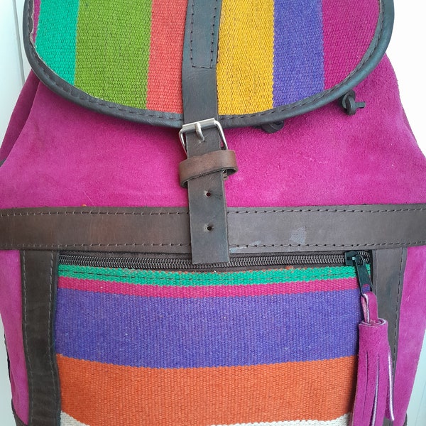 Sac à dos en cuir - Design hippie, style boho - Artisanat de Bolivie