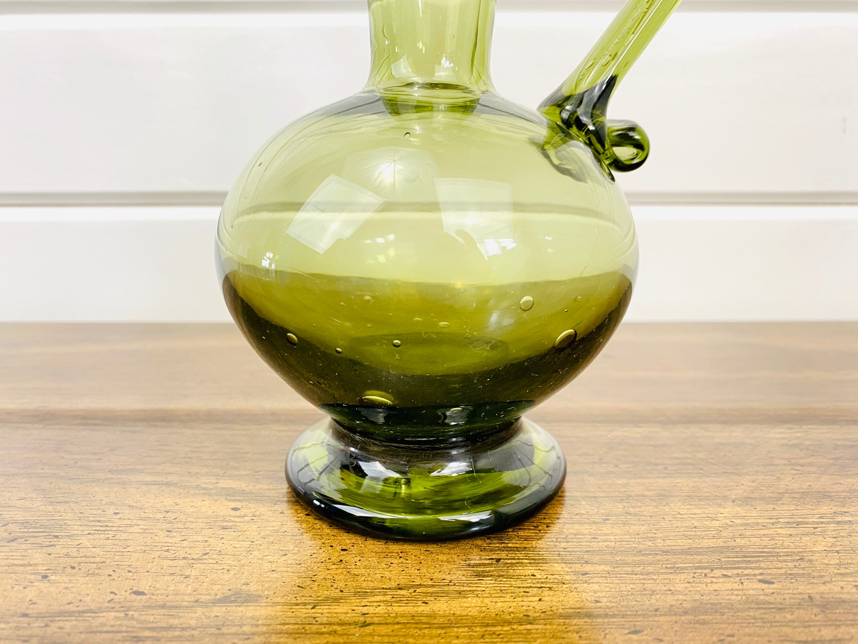 Vintage Olive Green Glass Oil Jar Etsy