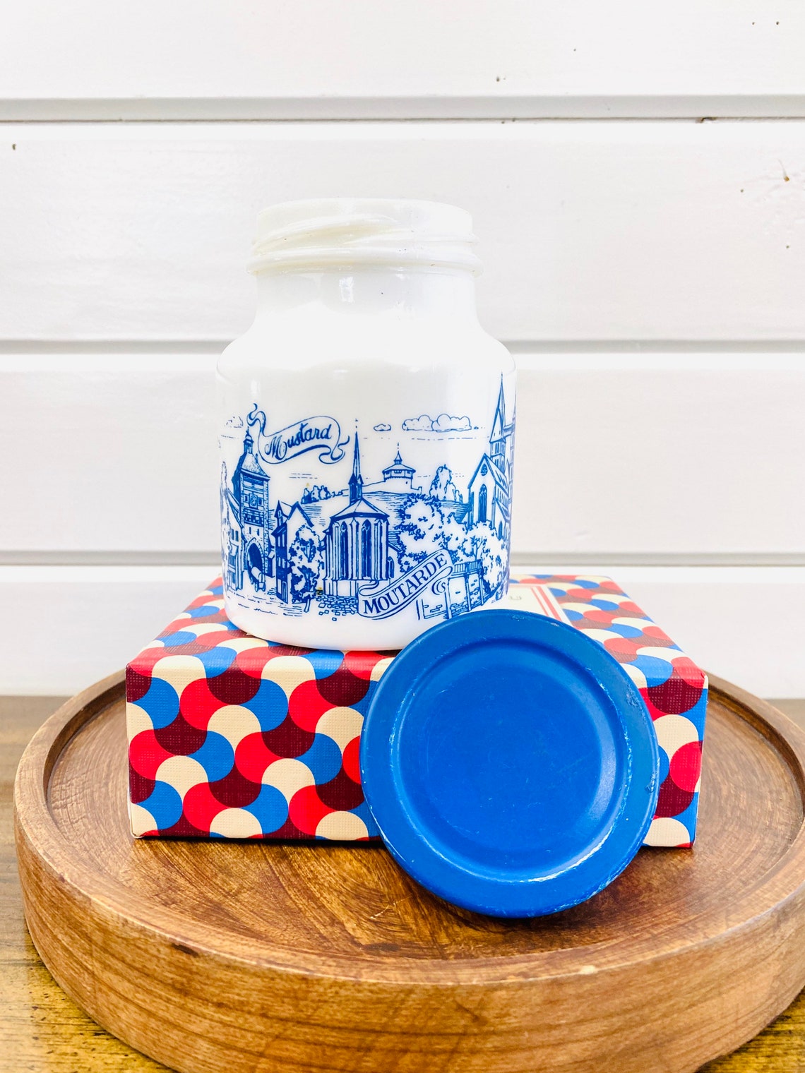 Vintage Small Milk Glass Mustard Jar/Blue & White Mustard Jar Etsy