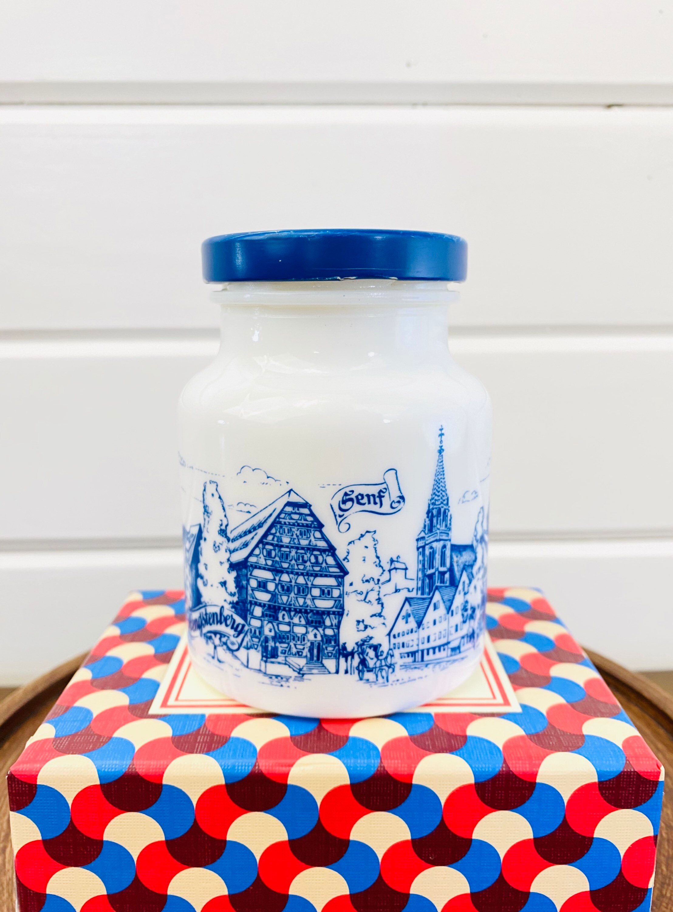 Vintage Small Milk Glass Mustard Jar/Blue & White Mustard Jar Etsy