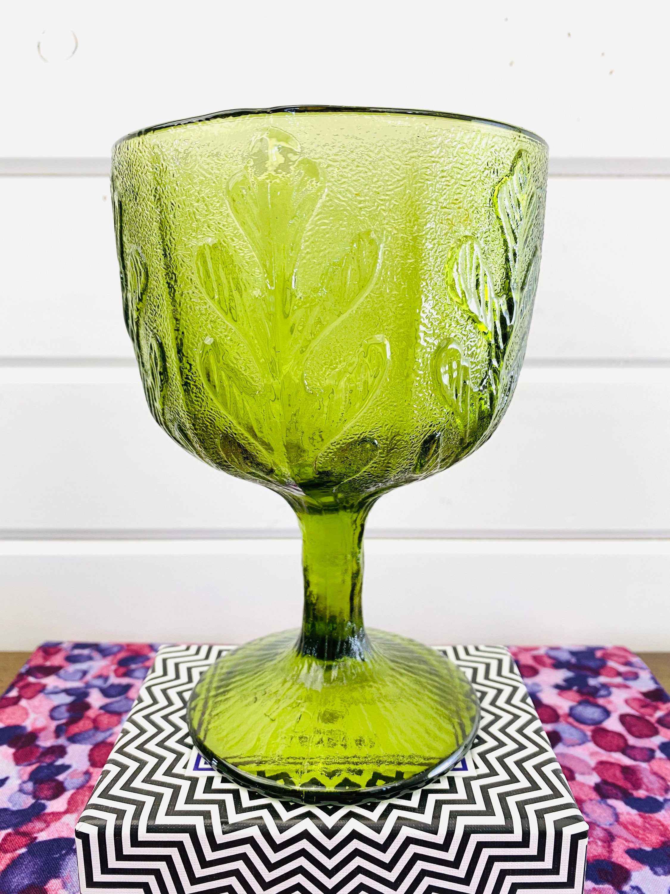 Large Vintage Olive Green Glass Goblet Vase/Planter Etsy