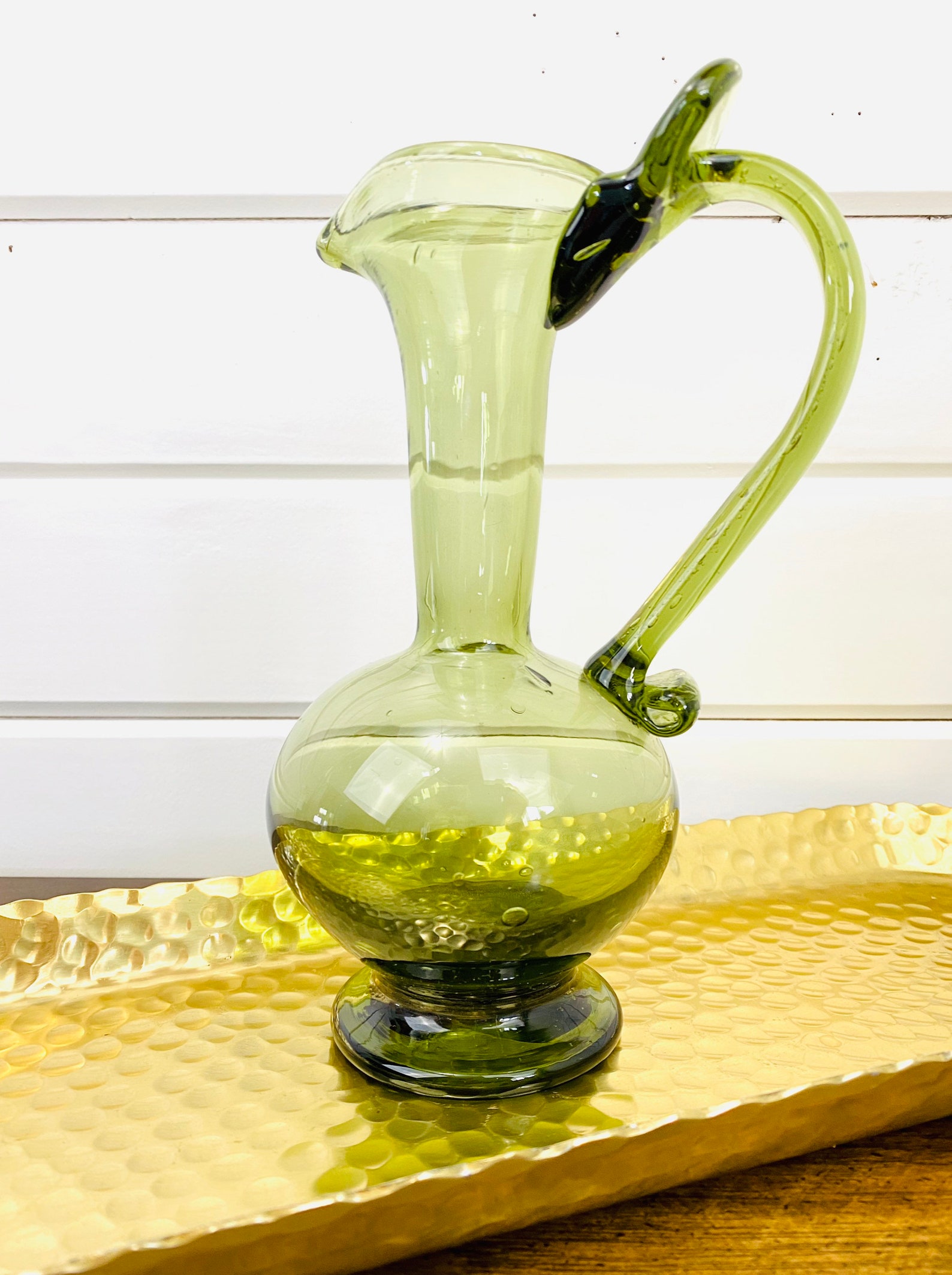 Vintage Olive Green Glass Oil Jar Etsy UK