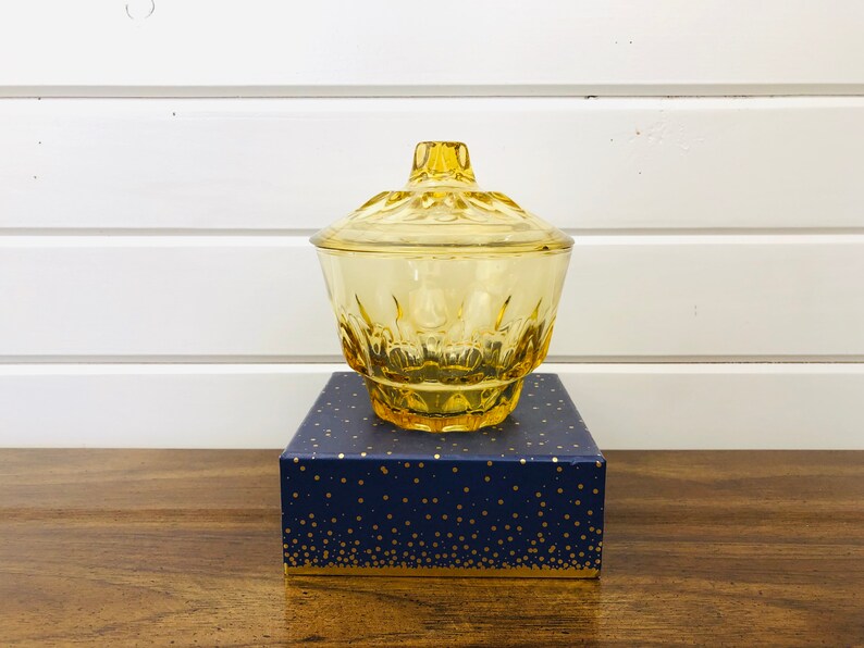 Vintage Yellow Glass Candy Bowl/Dish With Lid Etsy