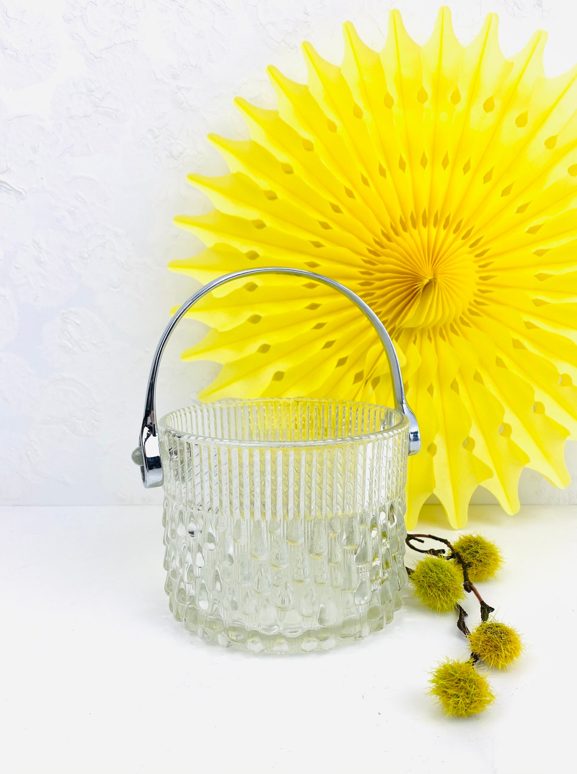 Vintage Clear Glass Ice Bucket With Tear Drop Textured Etsy