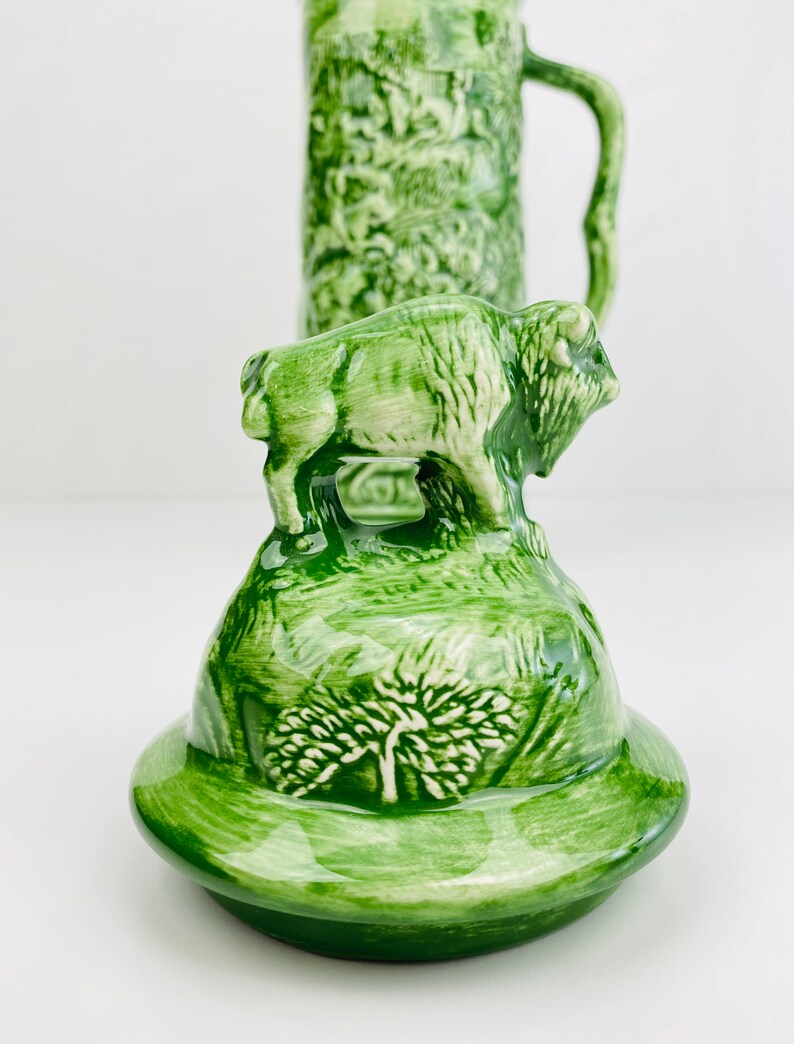 Vintage Large Green Ceramic Beer Stein With Indian Buffalo Etsy