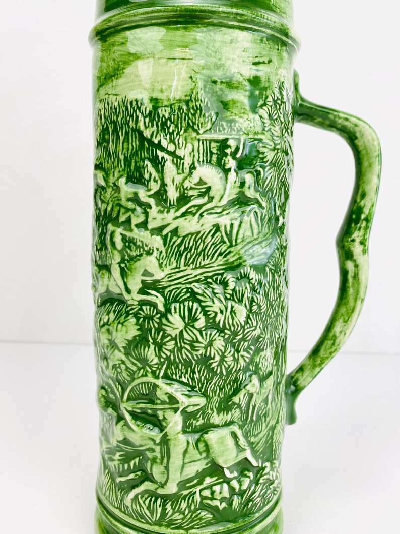 Vintage Large Green Ceramic Beer Stein With Indian Buffalo Etsy