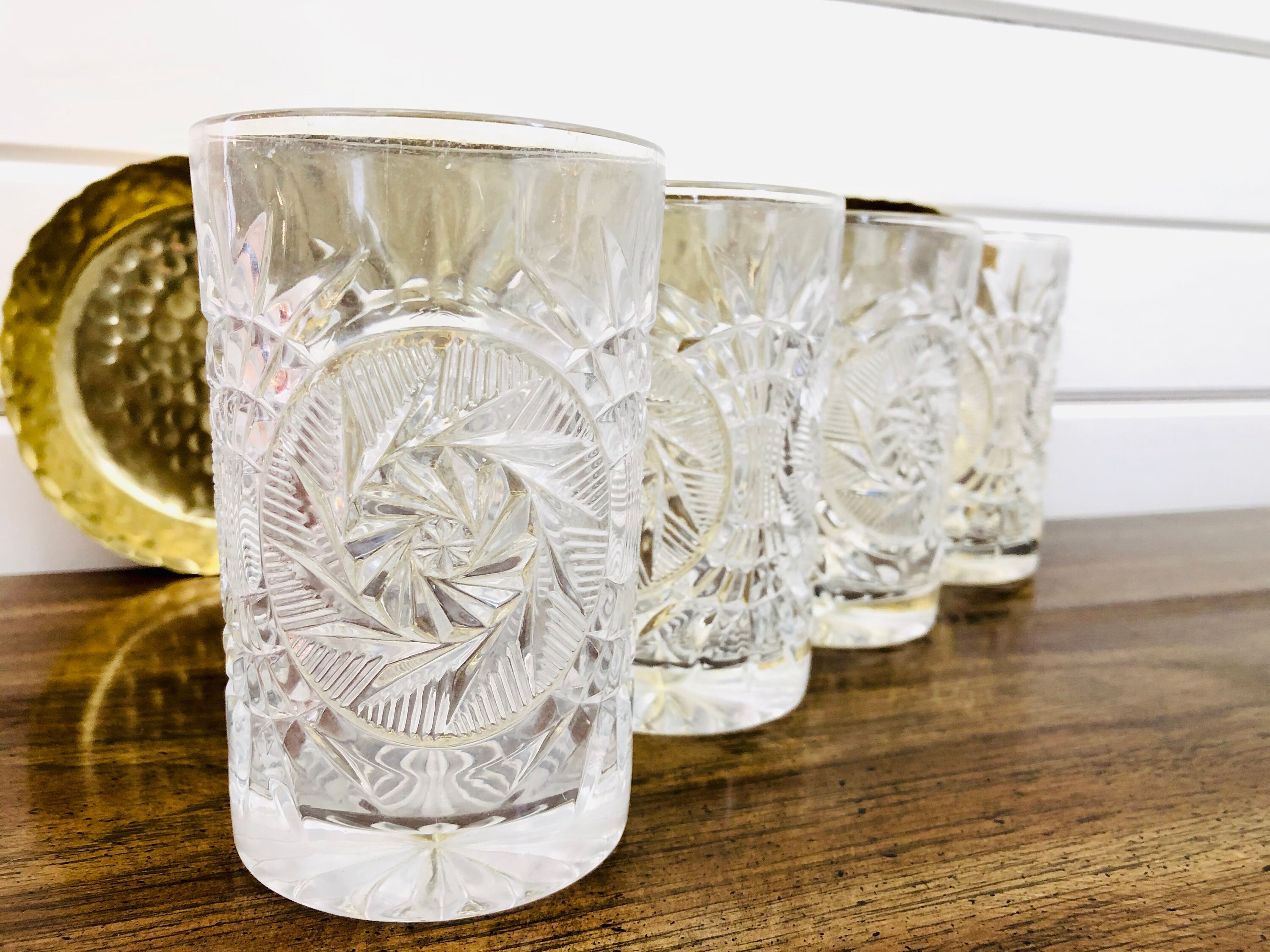 Set Of 4 Vintage Clear Glass Drinking Glasses With Cut Glass Etsy