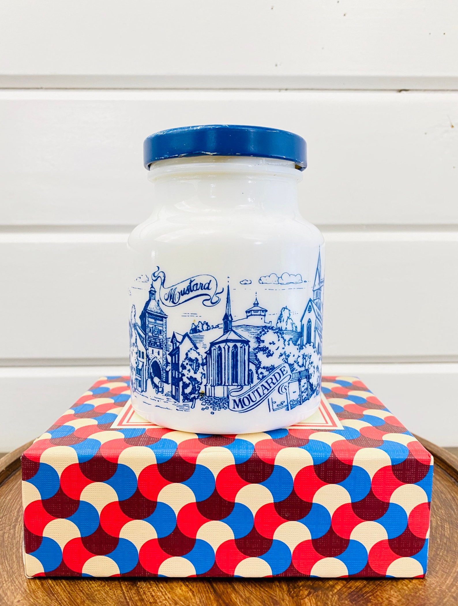 Vintage Small Milk Glass Mustard Jar/Blue & White Mustard Jar Etsy