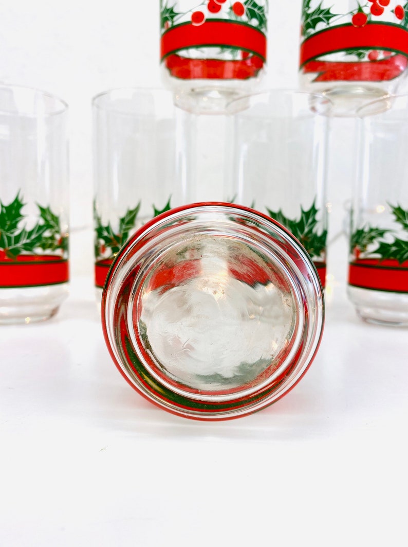 Set Of 7 Vintage Libbey Christmas Holly Drinking GlassesVintage Christmas Libbey GlassesVintage Libbey HollyVintage Holiday Glasses