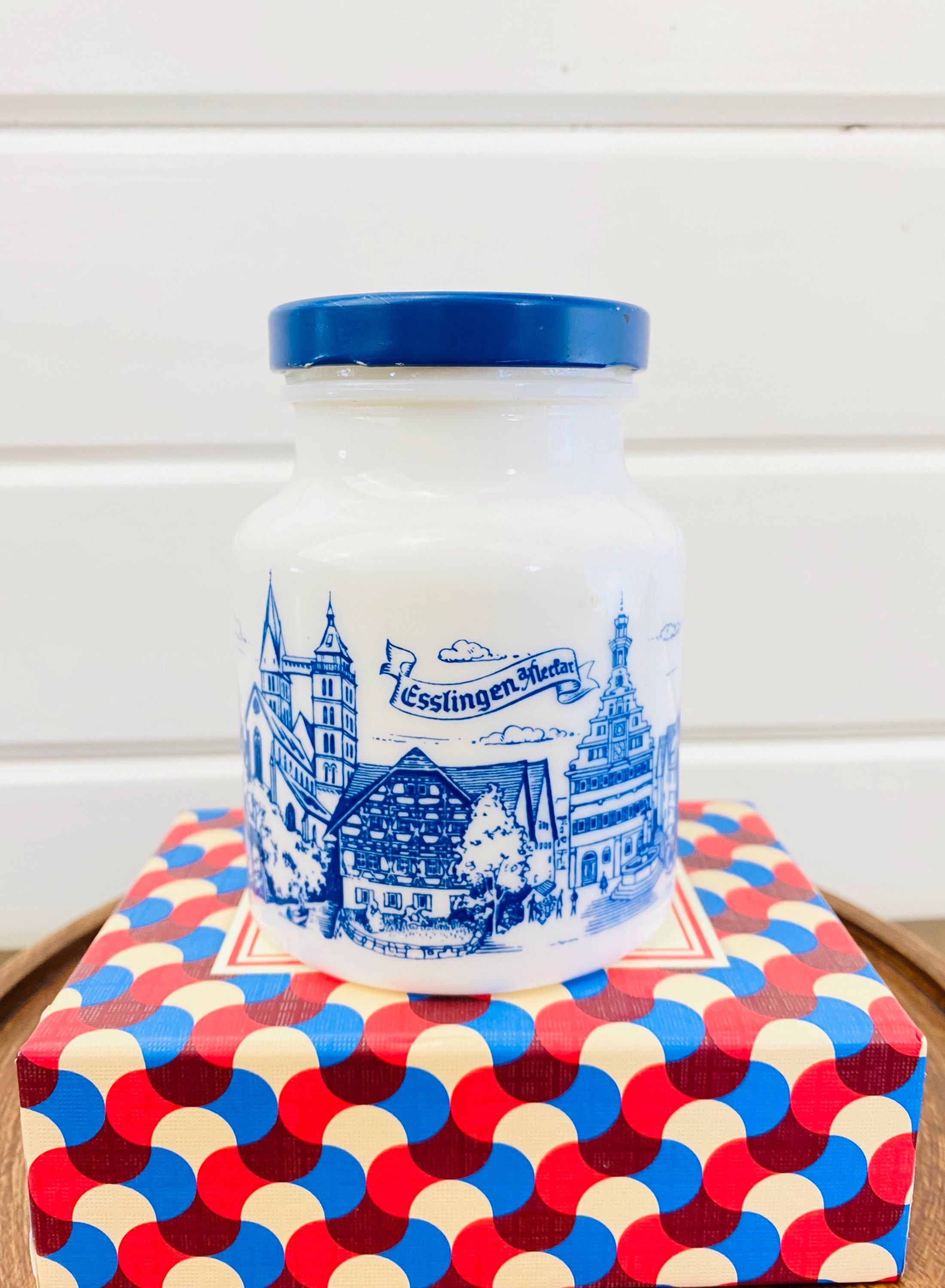 Vintage Small Milk Glass Mustard Jar/Blue & White Mustard Jar Etsy