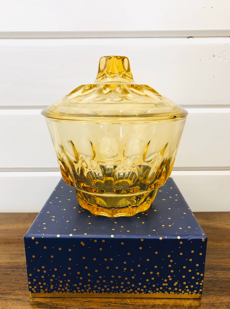 Vintage Yellow Glass Candy Bowl/Dish With Lid Etsy