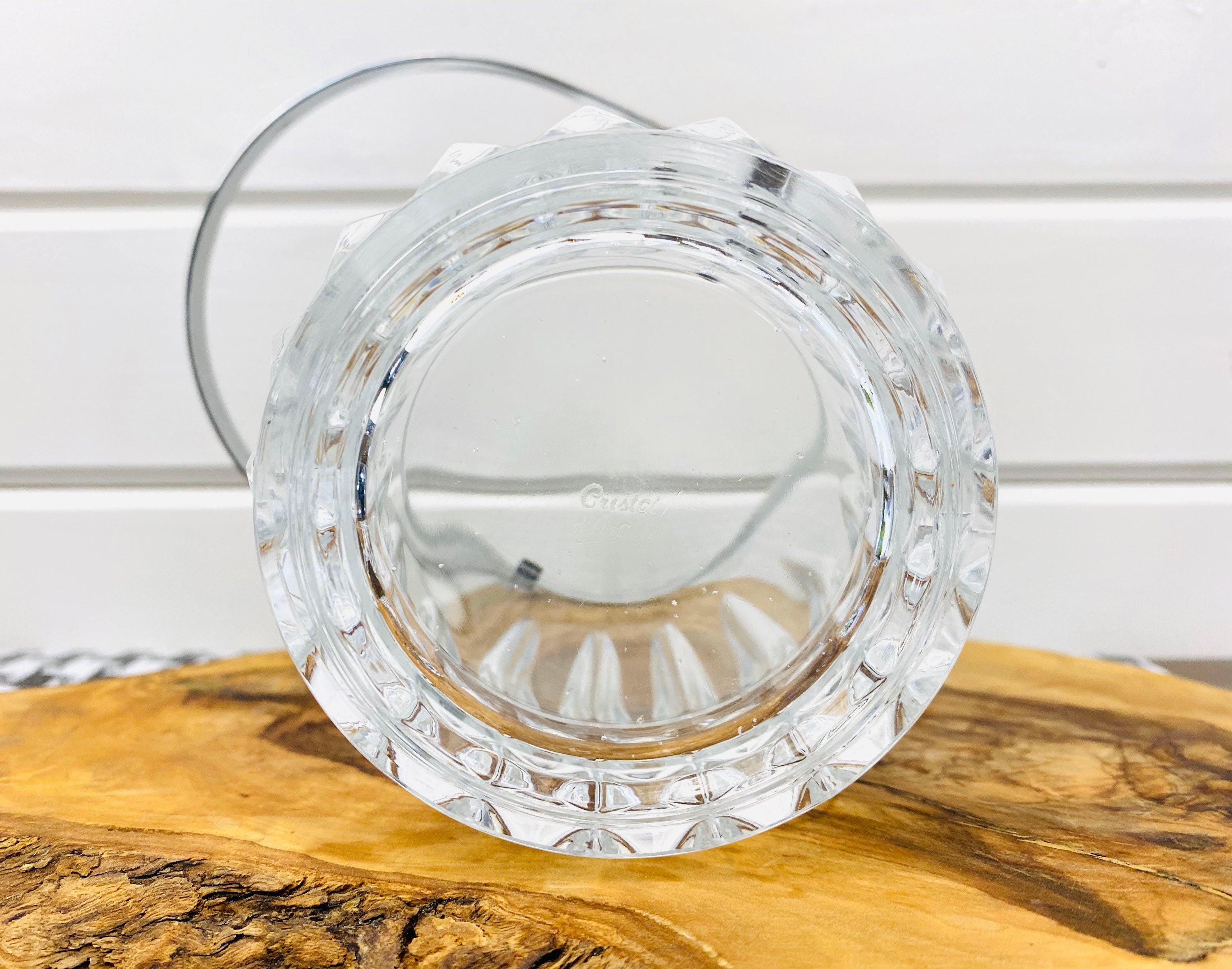 Vintage Clear Crystal Ice Bucket With Silver Metal Handle Etsy