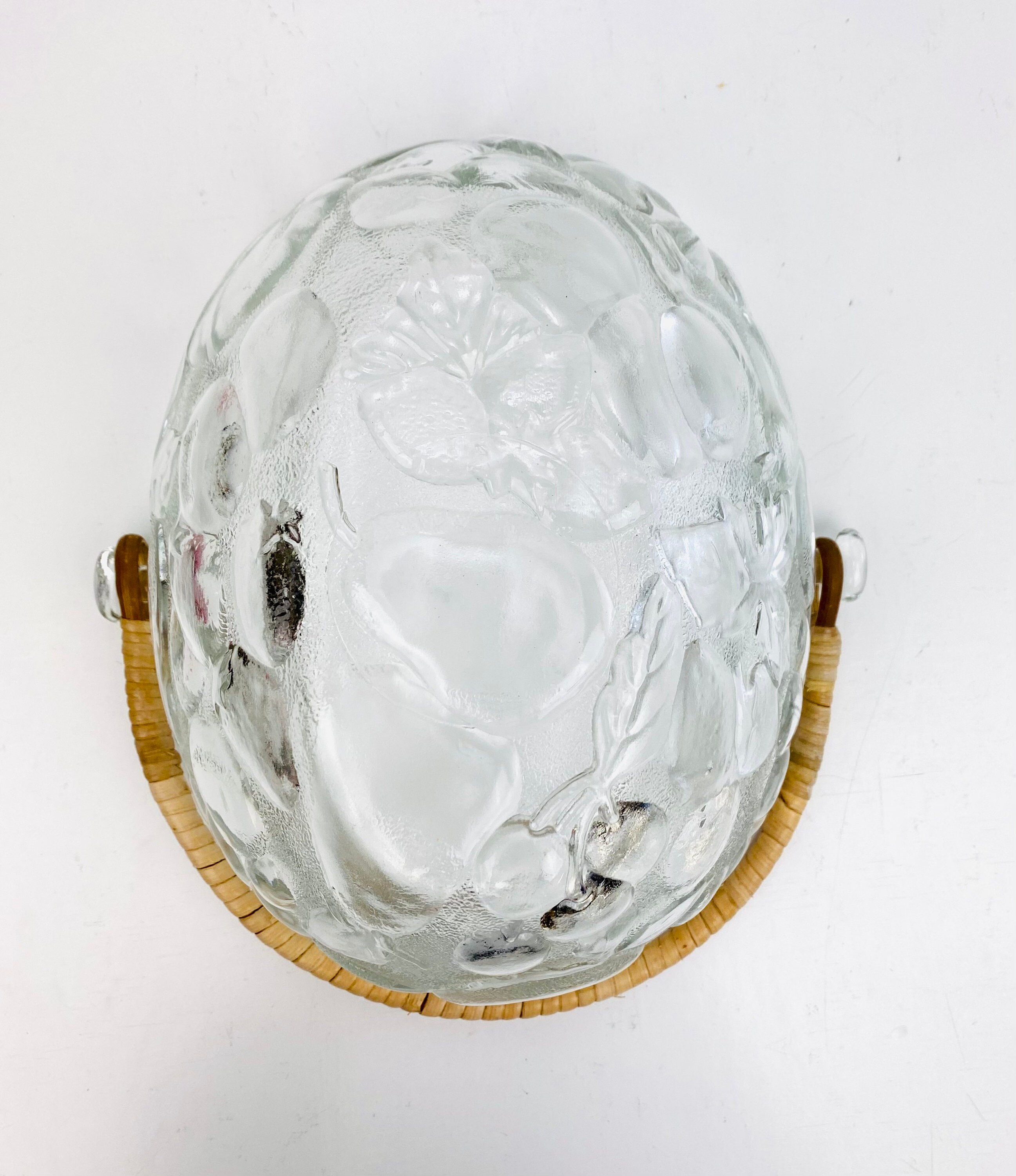 Vintage Clear Glass Oval Fruit Bowl With Bamboo Handle/vintage Etsy