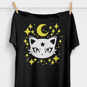 T-shirt Pastel Goth Kawaii - Motif Lune, Roses, Licorne Bleu Violet - Taille Unique Neuf Avec Étiquette