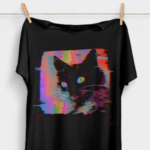 Psichedelico Weirdcore Cat T-Shirt / Estetica Vaporwave / Trippy Alt Abbigliamento / Abbigliamento Grunge / Harajuku Punk / Rave Gear