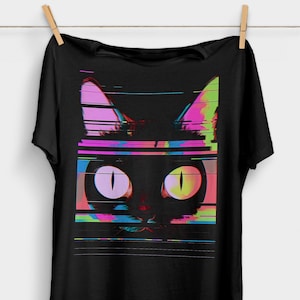 Psychedelic Weirdcore Cat T-Shirt | Vaporwave Aesthetic | Trippy Alt Clothing | Grunge Clothes | Harajuku Punk | Rave Gear