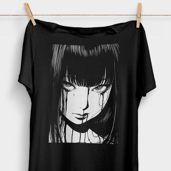 T-shirt Anime Manga Girl des années 90 | Horreur japonaise | Vêtements alternatifs | Esthétique animée | Vêtements Grunge | Chemise Streetwear Harajuku | T-shirt Gore