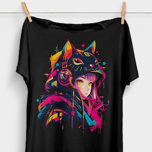 Cyberpunk Anime Girl T-Shirt | Futuristic Techwear Aesthetic | Japanese Harajuku Clothing | Kawaii Manga Shirt | Japanese Streetwear