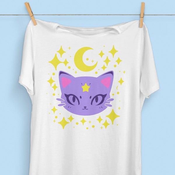 Kawaii Cat T-Shirt | Pastel Goth Fairy Kei Aesthetic Shirt | Pastel Grunge | Egirl Yume Kawaii | Decora Kei | Magical Girl | Japanese